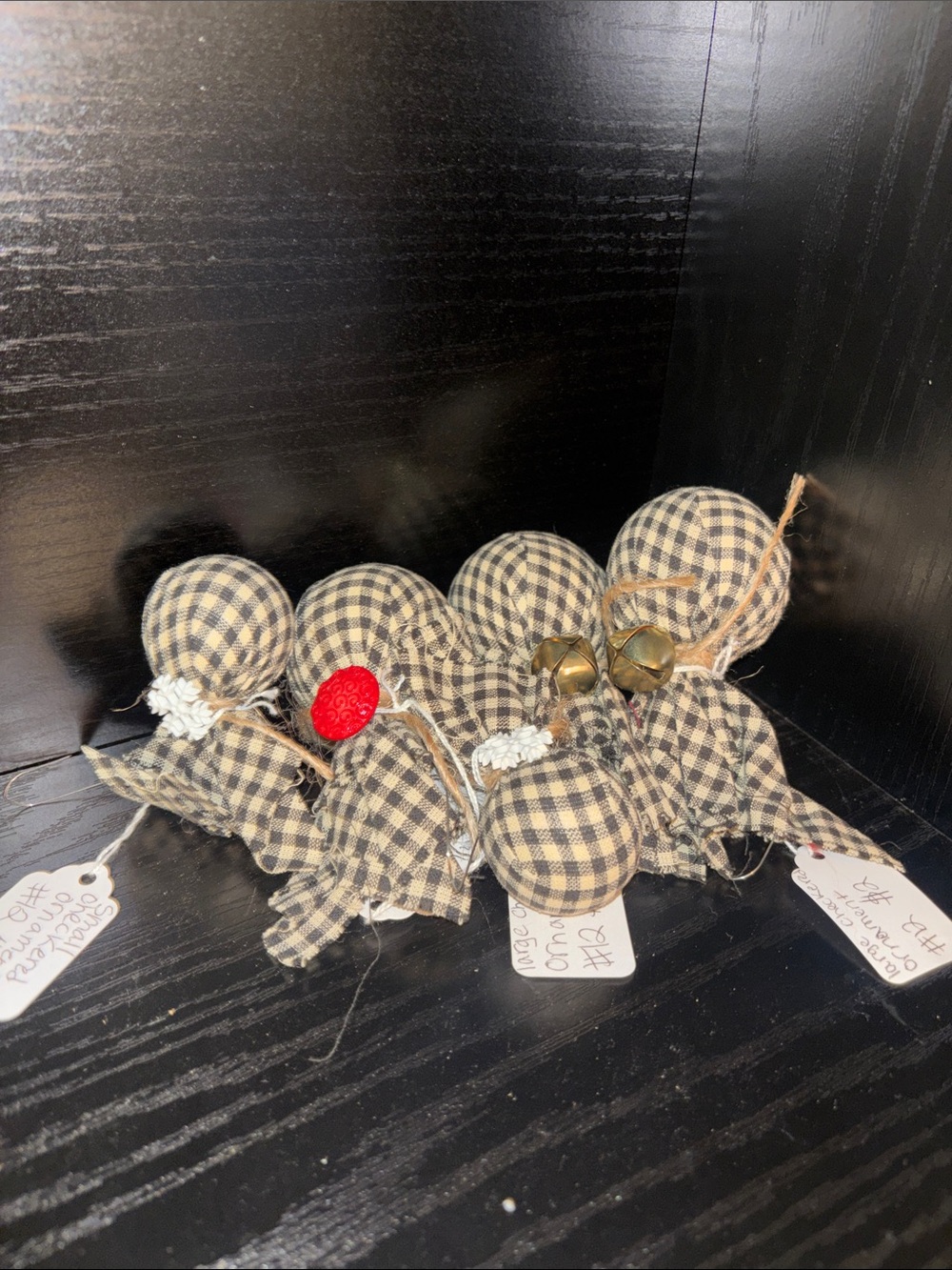 (20 pieces) Plaid Fabric Ornaments Home Accent - Black and Cream w Gems